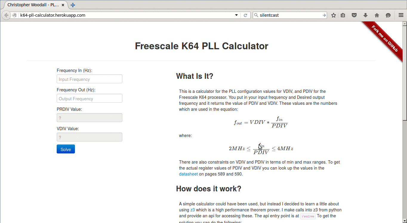K64 PLL Calculator Demo